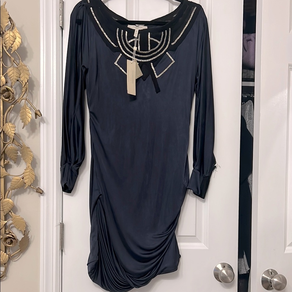 BCBG Runway Elegant navy embellished dress NWT